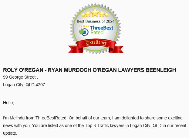 Roly named as one of the Top 3 Traffic Lawyers in Logan City, QLD by ThreeBestRated!